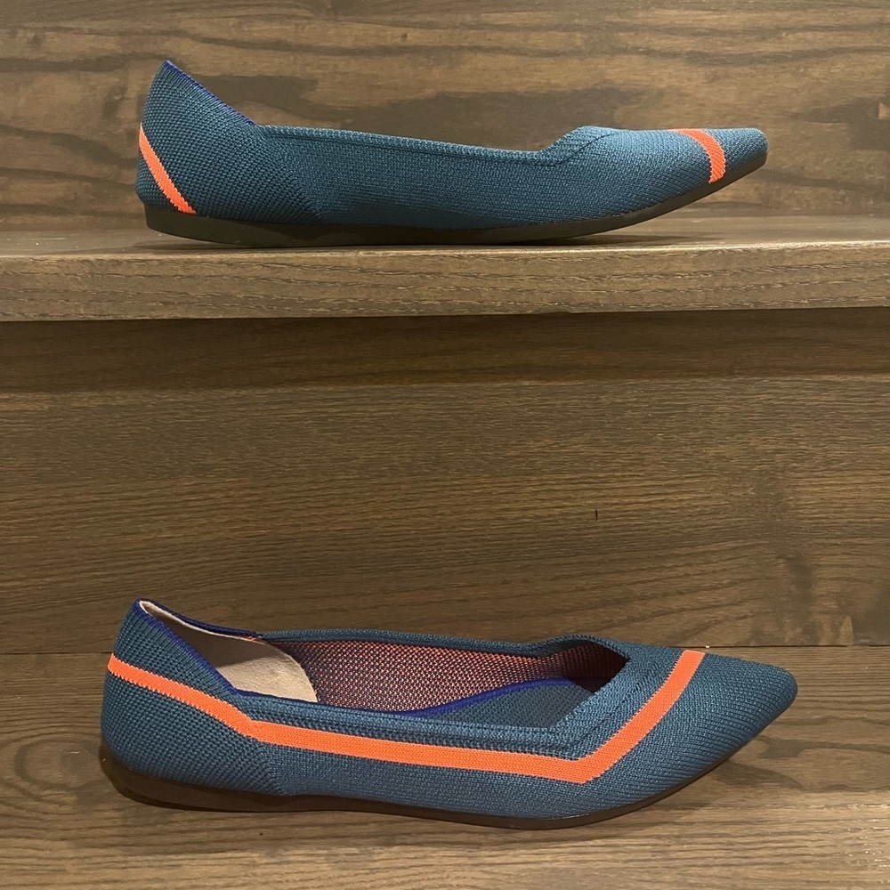 Rothy's The Point in Teal Blue with Coral Orange Stripe Size 8 - Picture 2 of 10